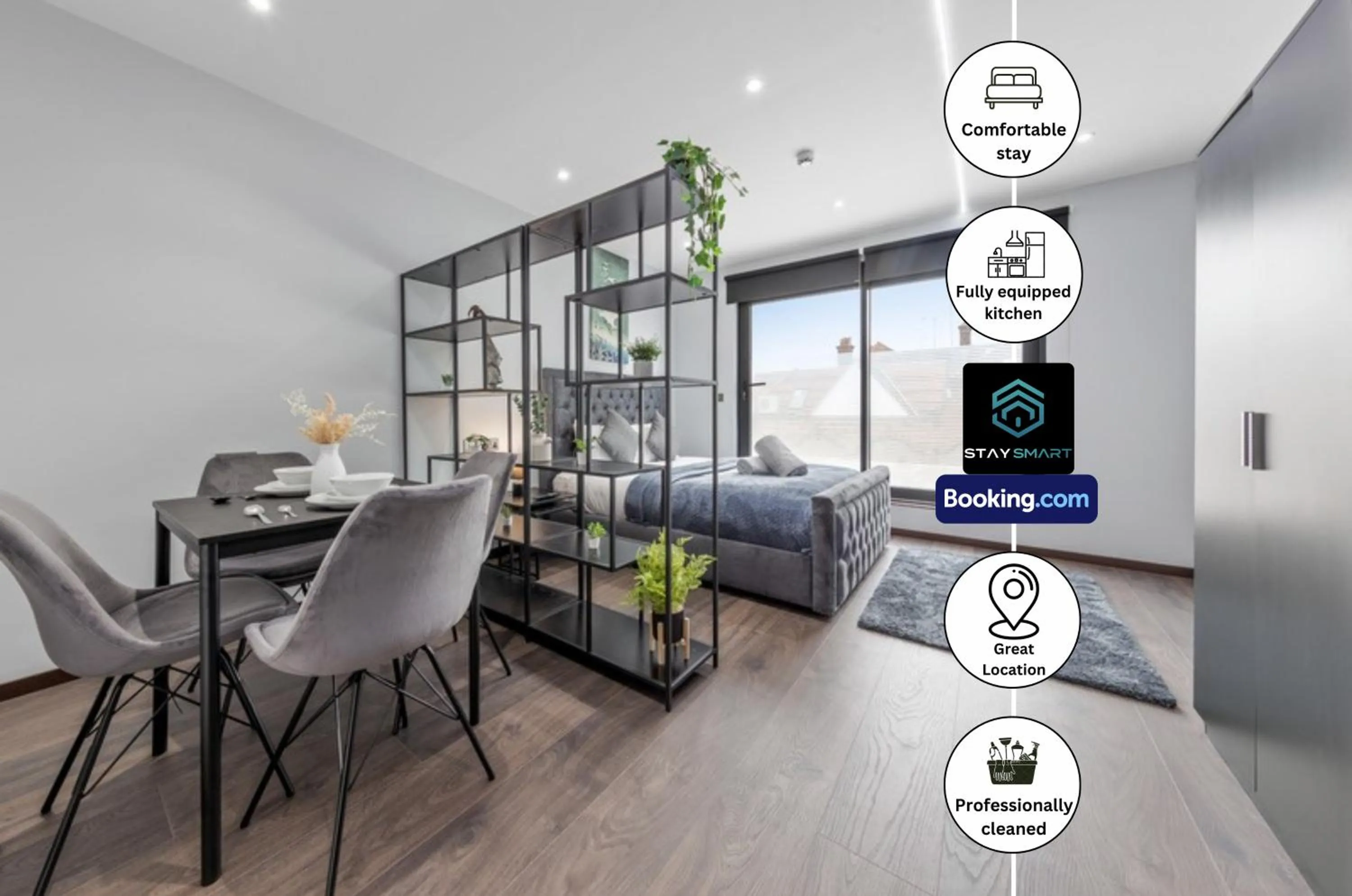 Bed in Stylish Studio Apt By Stay Smart Short Lets & Serviced Accommodation Woodstock With Free WiFi