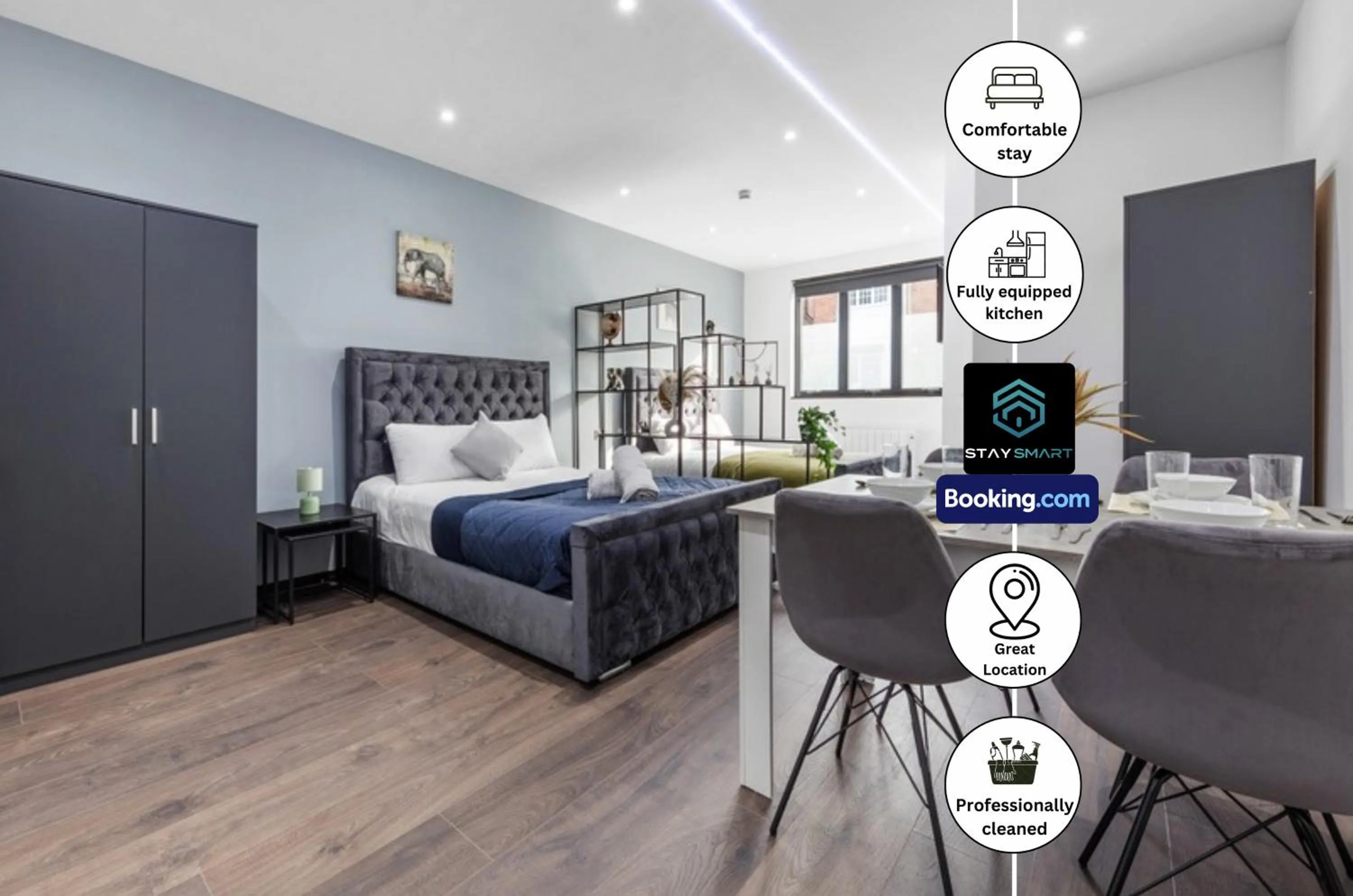 Bed in Stylish Studio Apt By Stay Smart Short Lets & Serviced Accommodation Woodstock With Free WiFi