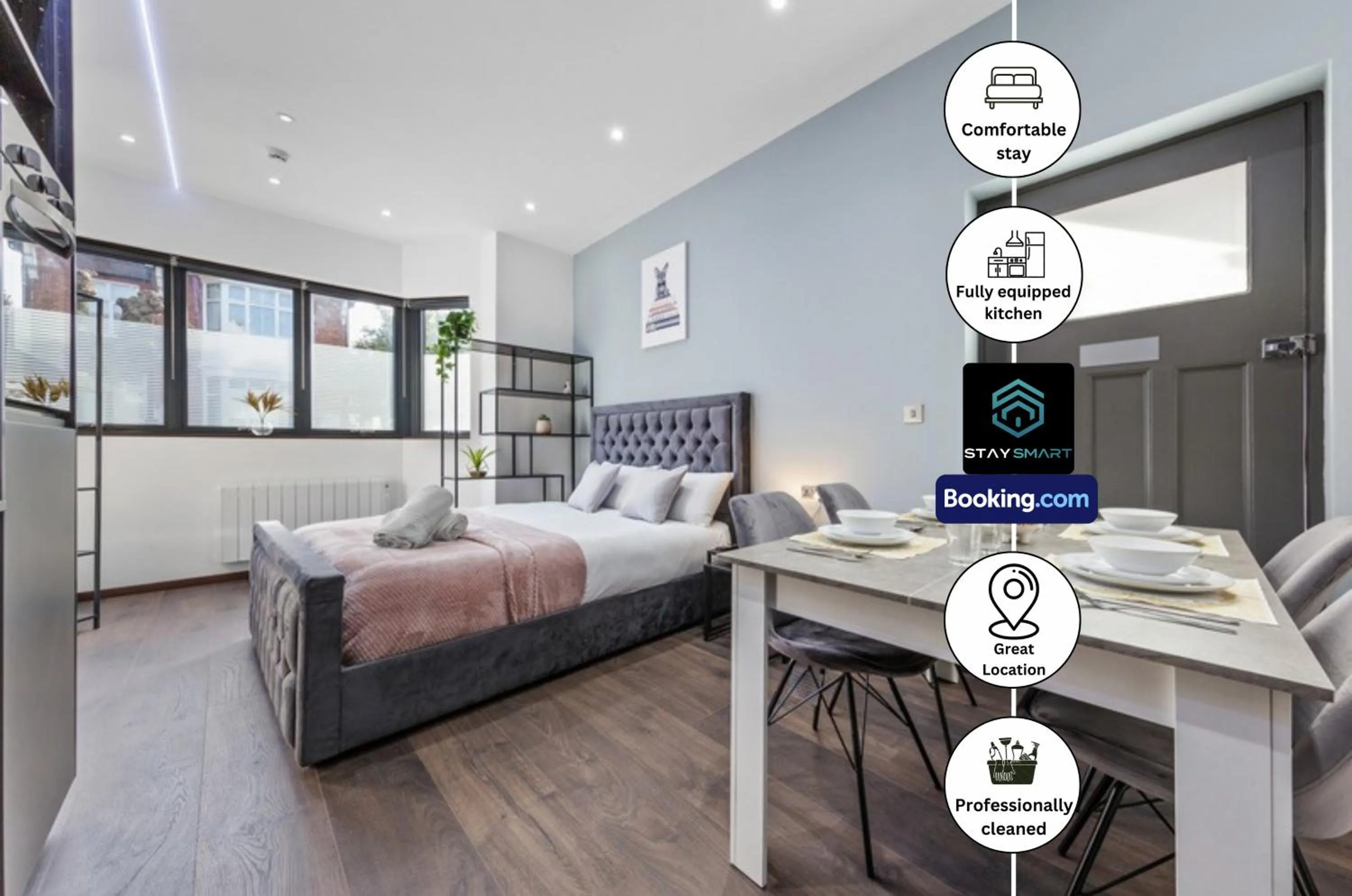 Bed in Stylish Studio Apt By Stay Smart Short Lets & Serviced Accommodation Woodstock With Free WiFi