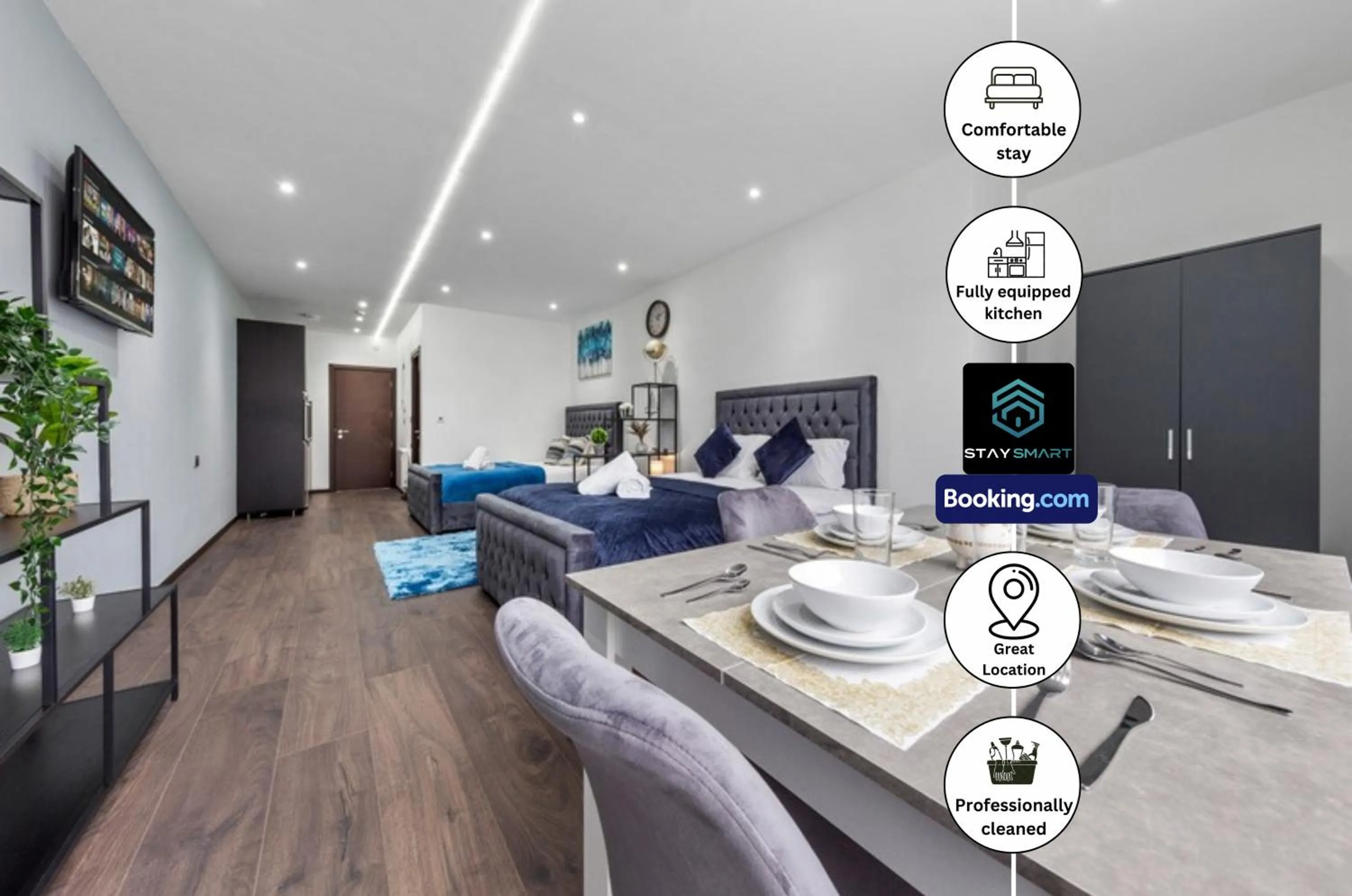 Living room, Bed in Stylish Studio Apt By Stay Smart Short Lets & Serviced Accommodation Woodstock With Free WiFi