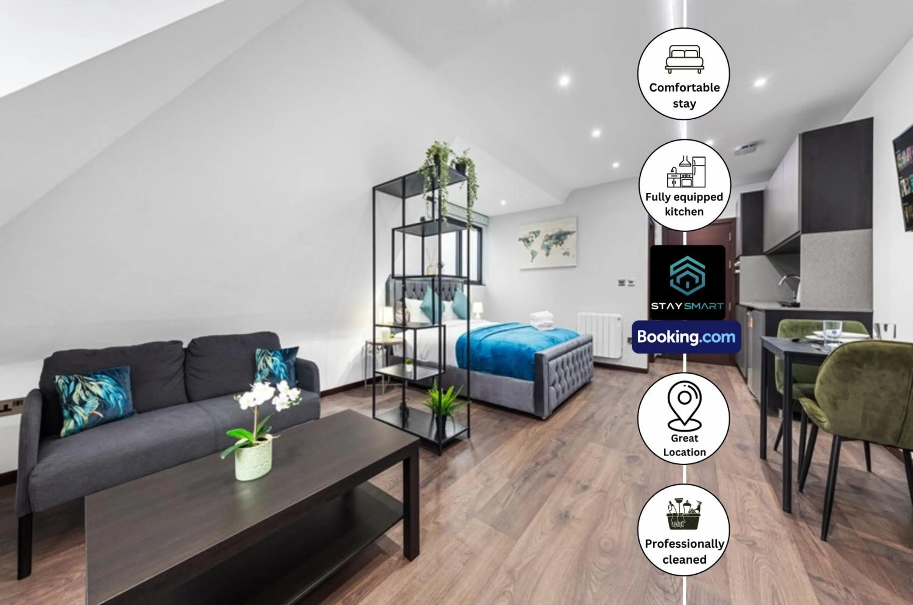 Living room, Bed in Stylish Studio Apt By Stay Smart Short Lets & Serviced Accommodation Woodstock With Free WiFi