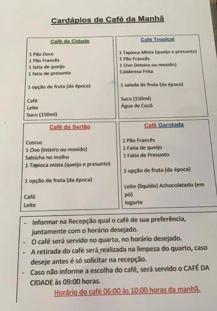 Food and drinks in Pousada Maceio Praia