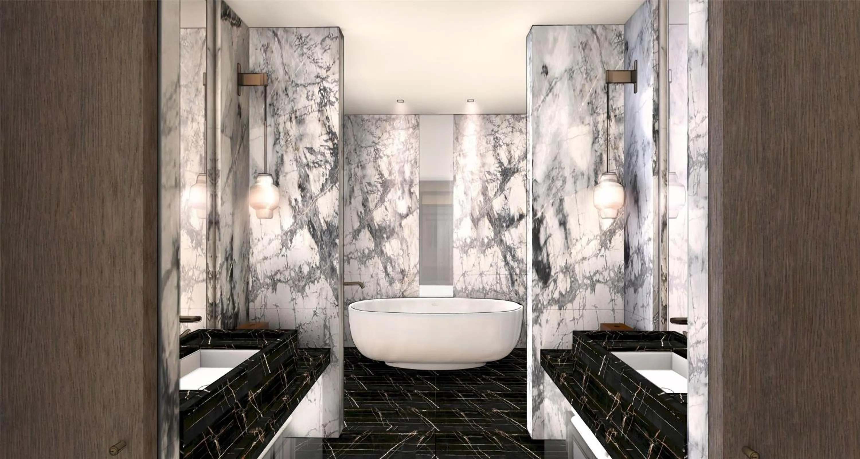 Bathroom in Conrad Shenzhen, the first art museum hotel in Greater Bay Area with the stunning bay and sunset view in the hotel terrace