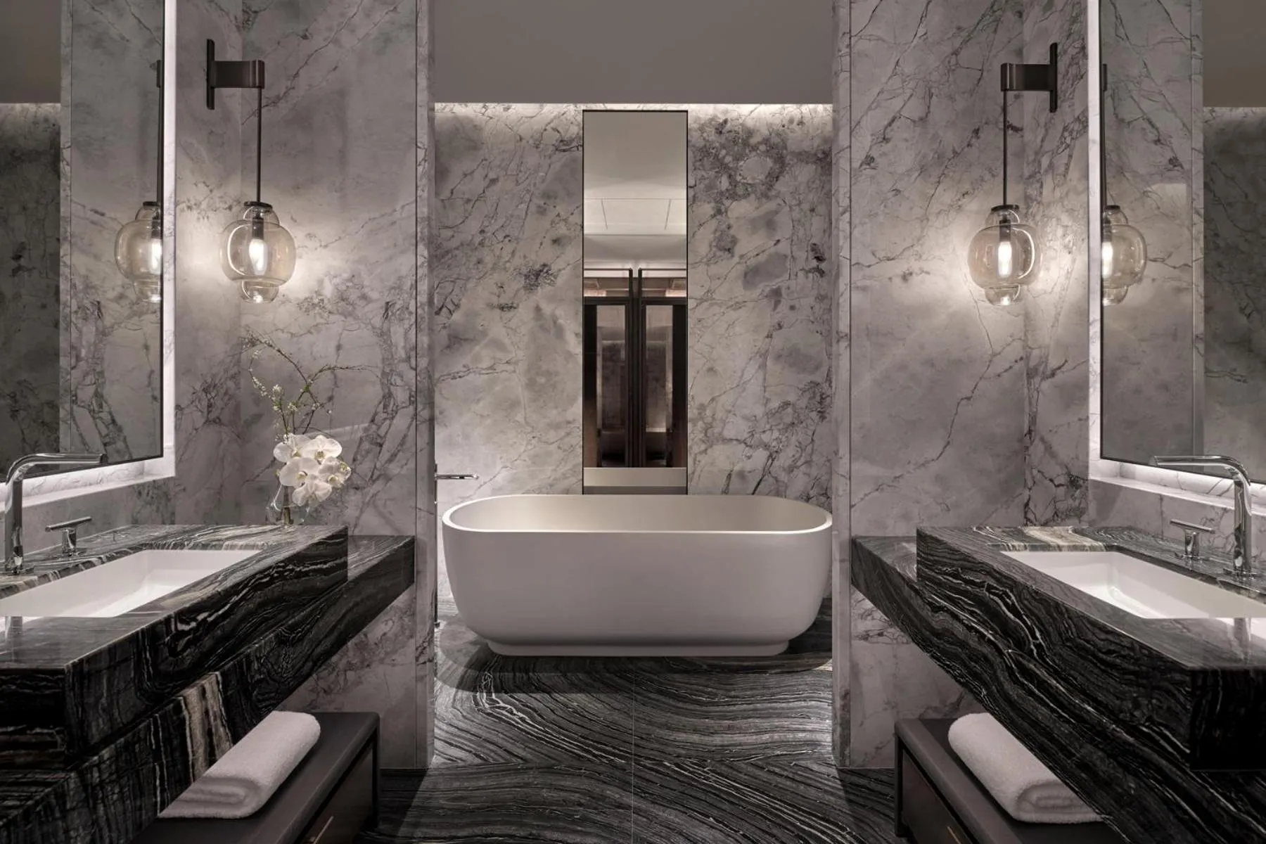 Toilet in Conrad Shenzhen, the first art museum hotel in Greater Bay Area with the stunning bay and sunset view in the hotel terrace