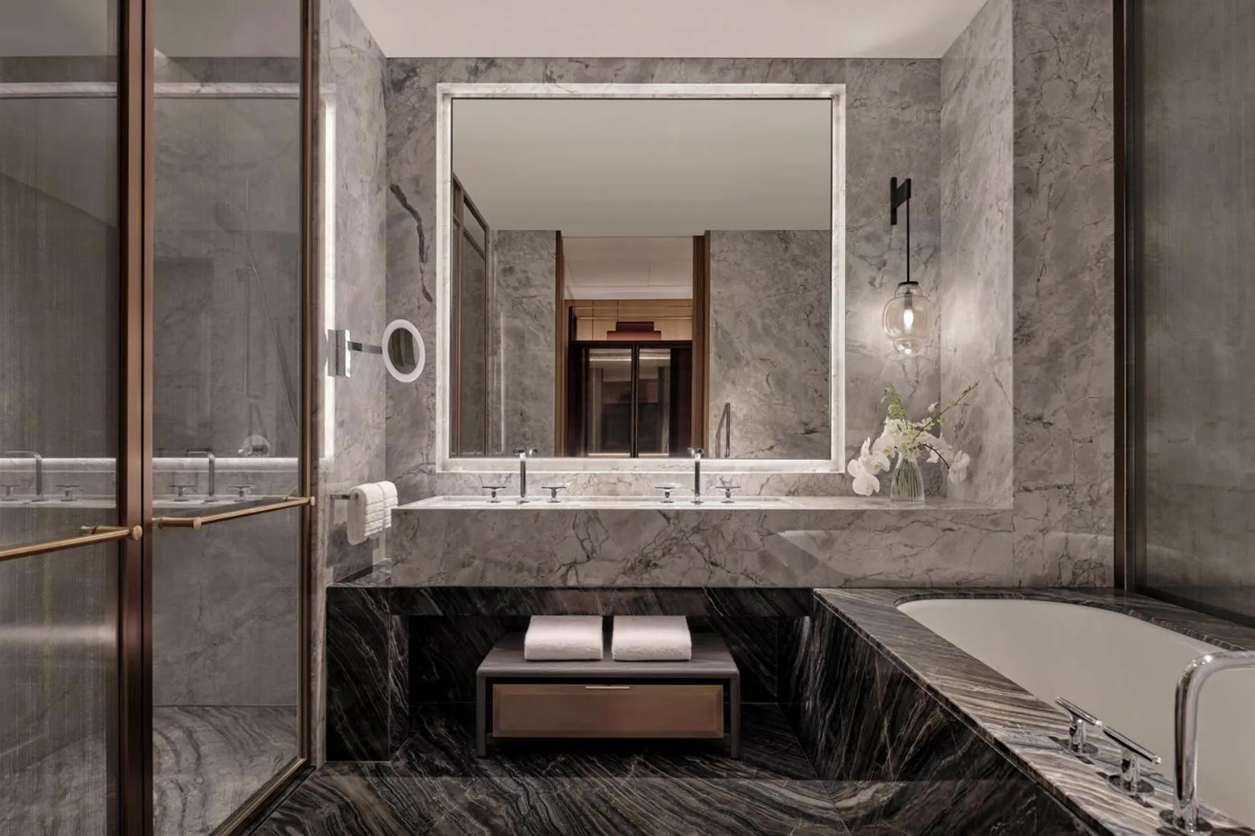 Toilet in Conrad Shenzhen, the first art museum hotel in Greater Bay Area with the stunning bay and sunset view in the hotel terrace