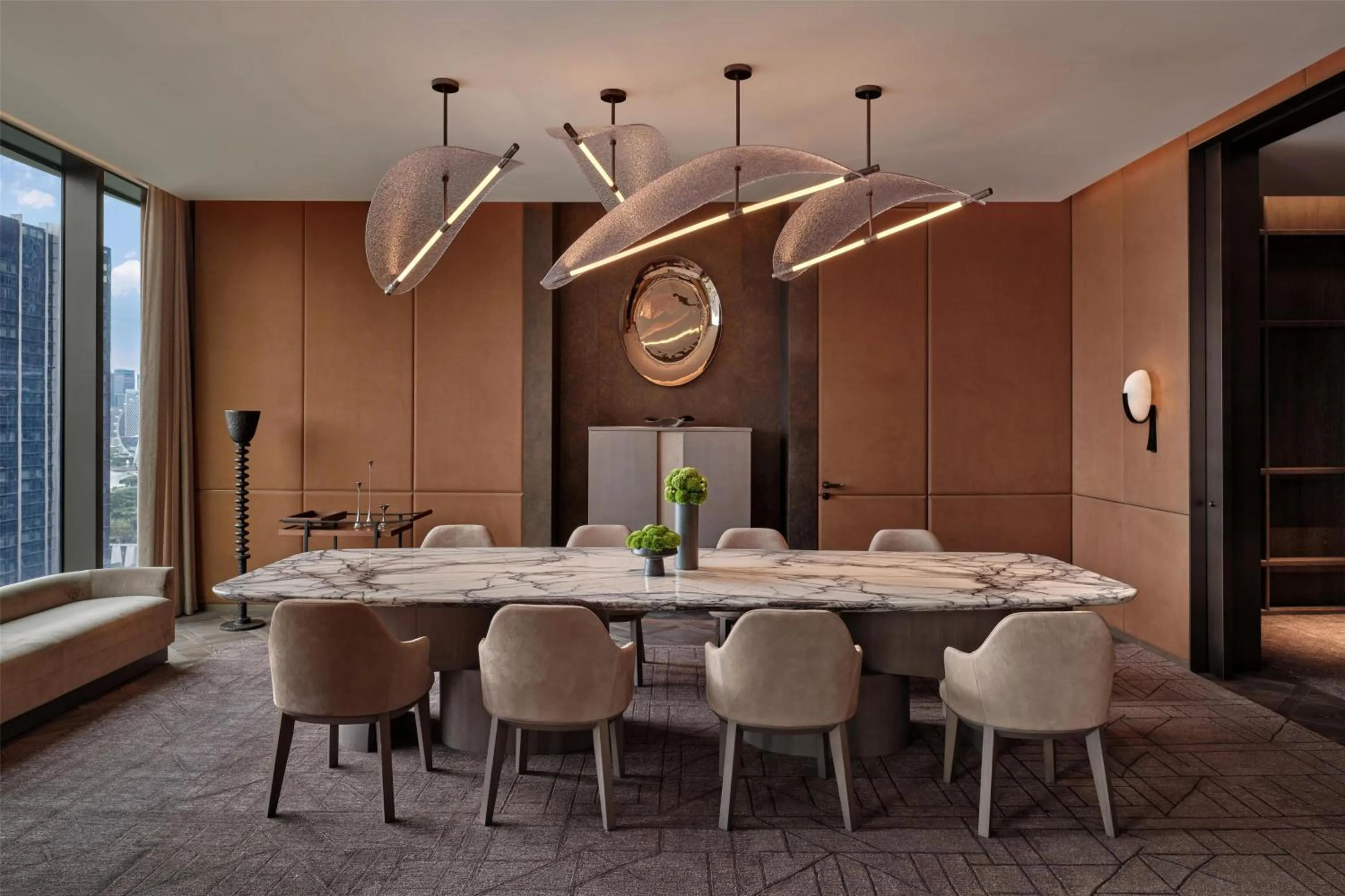 View (from property/room) in Conrad Shenzhen, the first art museum hotel in Greater Bay Area with the stunning bay and sunset view in the hotel terrace