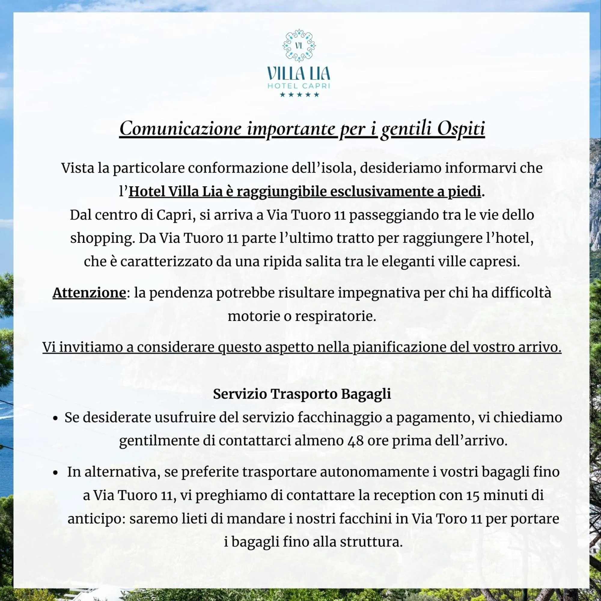 Text overlay in Villa Lia Hotel Capri