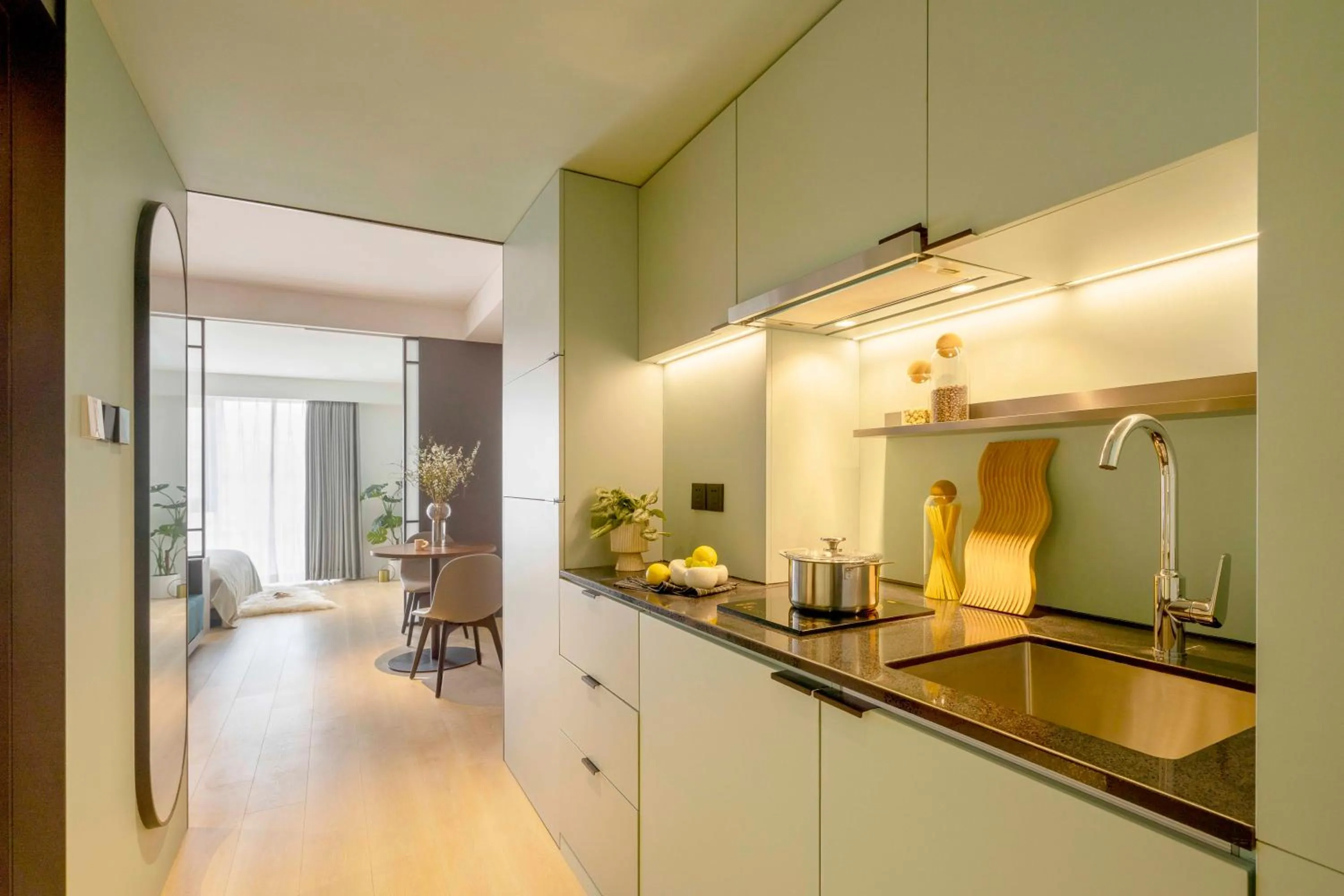 Kitchen or kitchenette in base-Beijing Wangfujing Serviced Apartment- in Hutong &Bike rental &Close to Forbidden City, Tian'anmen Square &Subway nearby &Free coffee &Washing machine,Kitchen &Restaurant discount &English speaking &High speed free WiFi