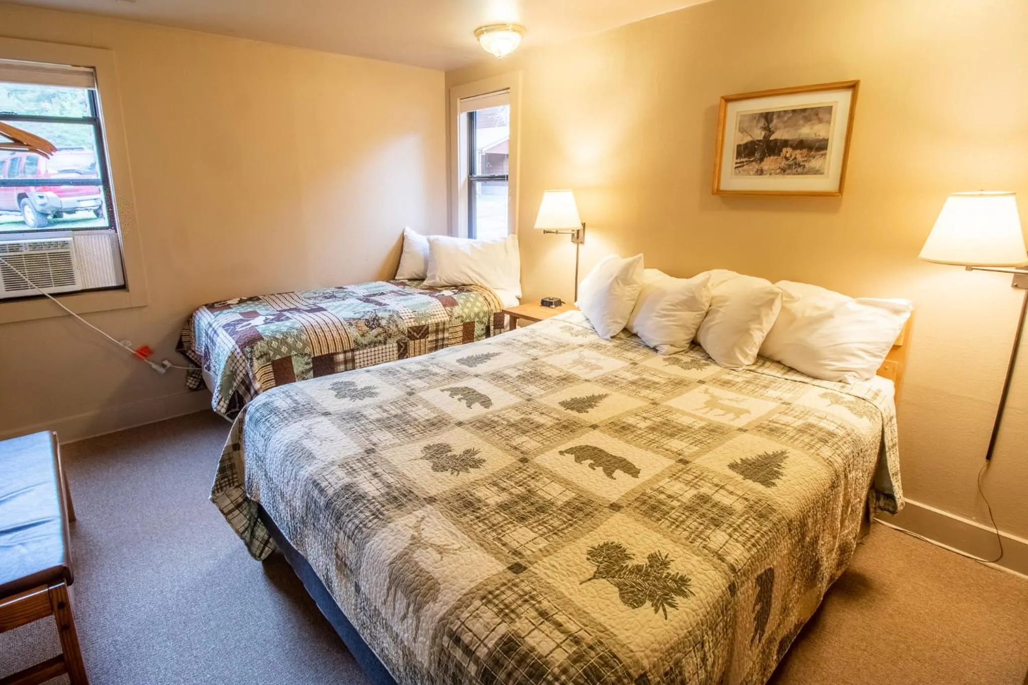 Bed in Castle Mountain Lodge