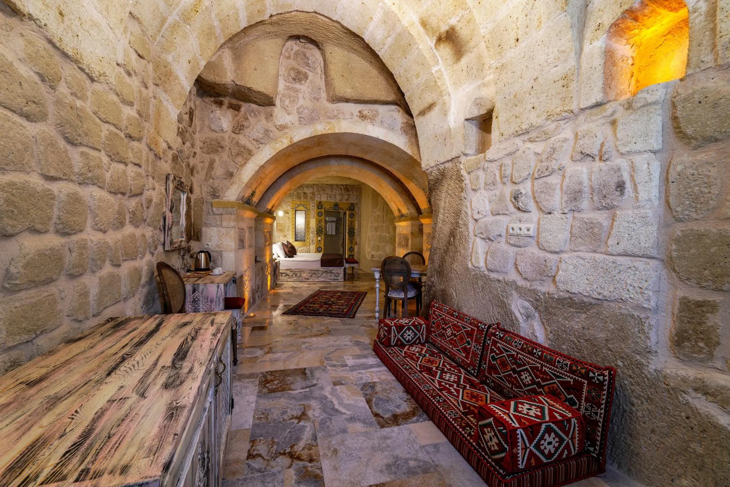 Seating area in Doctor's Cave Cappadocia