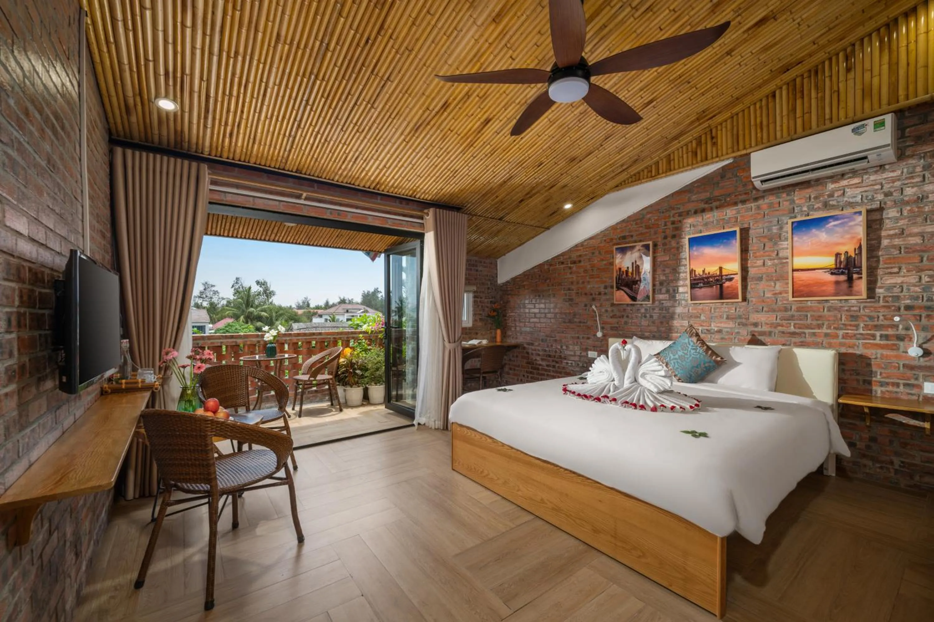 View (from property/room), Bed in Hoi An Golden Bamboo An Bang Beach Villa & Spa