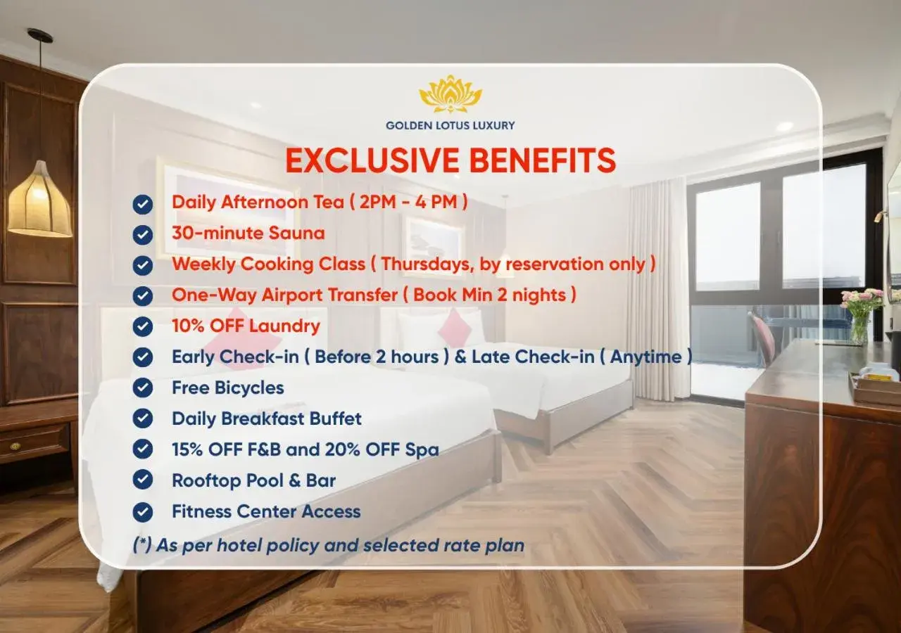 Executive Family Room (Afternoon Tea included) in Golden Lotus Luxury Hotel Danang - Complimentary Daily Afternoon Tea Executive Family Room (Afternoon Tea included) in Golden Lotus Luxury Hotel Danang - Complimentary Daily Afternoon Tea